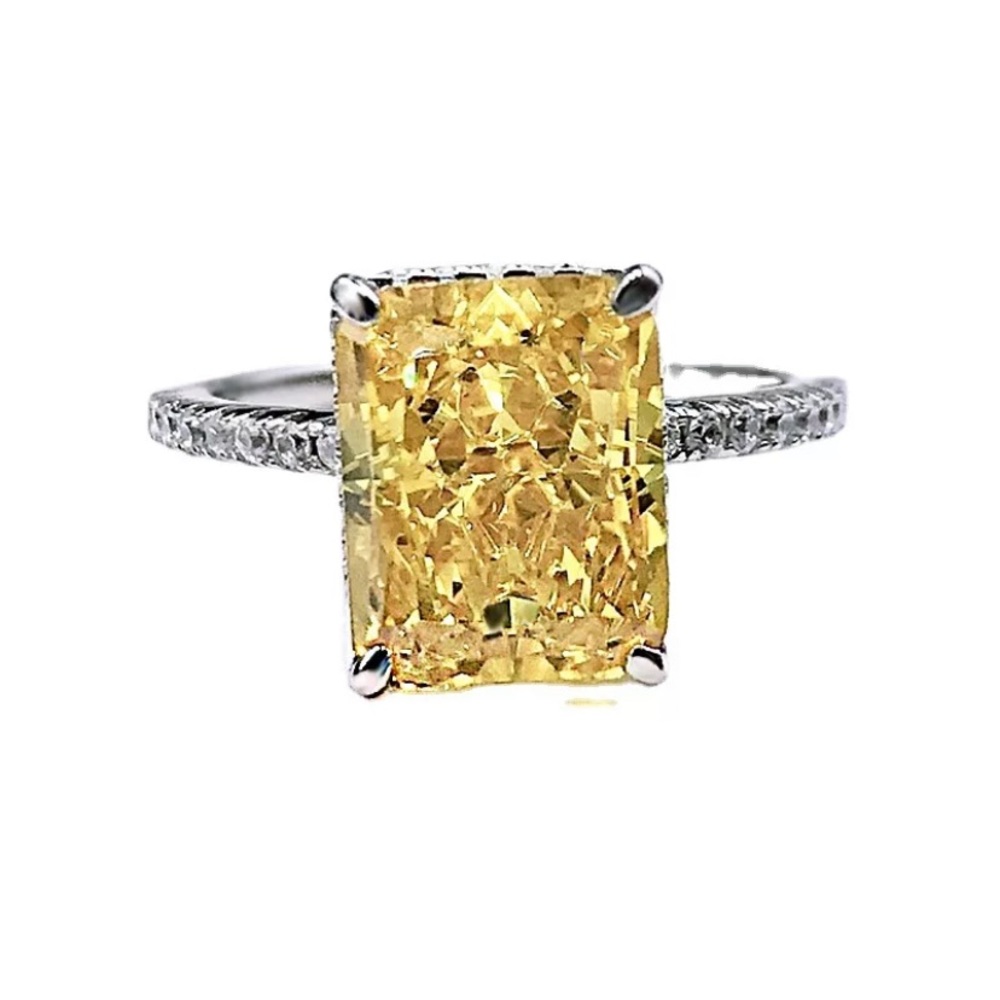 3CT Crashed Ice Cut Canary Yellow Lab Created Diamond 925 Sterling Silver Ring